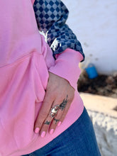 Load image into Gallery viewer, Pink and Denim Patch Sleeve Hoodie
