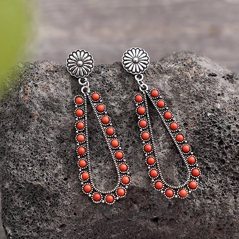 Western Concho Red Turquoise Earrings
