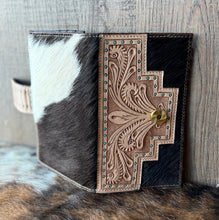 Load image into Gallery viewer, Hair on Hide Tooled Leather Clutch Wallet
