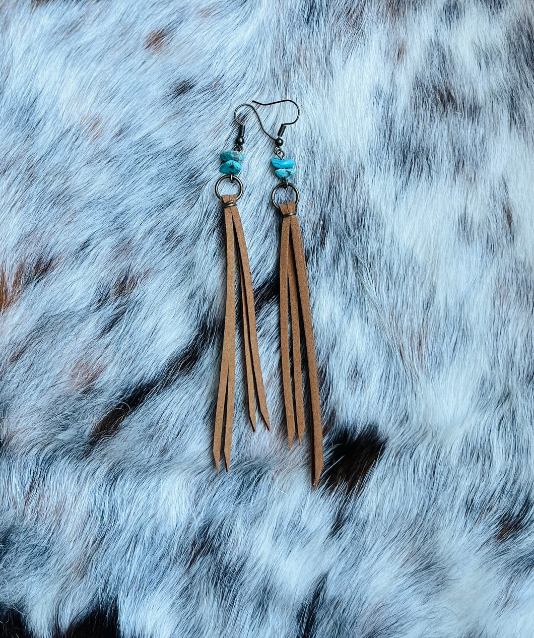 Turquoise Leather Tassle Earring