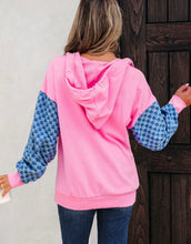 Load image into Gallery viewer, Pink and Denim Patch Sleeve Hoodie
