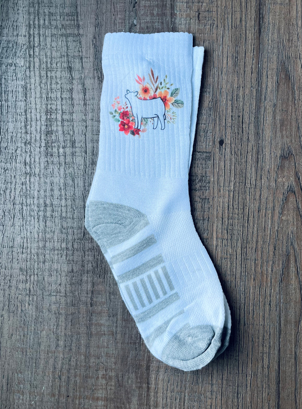 White Heifer Socks- youth universal sizing