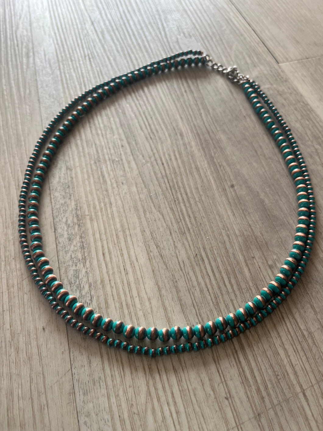 Western Turquoise 2-layer small bead Navajo Inspired Necklace