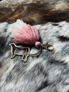 Pink Fringe Keychain- livestock charm options