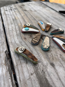 Raw Hide Green Barrette - Cowboy Hat