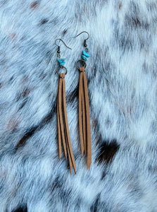 Turquoise Leather Tassle Earring