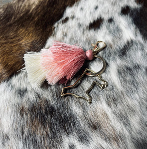 Pink Fringe Keychain- livestock charm options