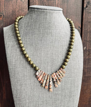 Load image into Gallery viewer, Genuine Copper Bead Necklace with Leopardskin Jasper Stone - 15”
