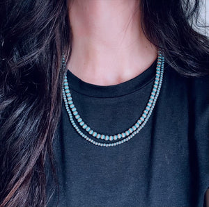 Western Turquoise 2-layer small bead Navajo Inspired Necklace