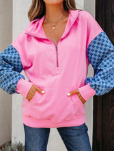 Load image into Gallery viewer, Pink and Denim Patch Sleeve Hoodie
