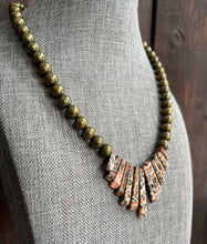 Load image into Gallery viewer, Genuine Copper Bead Necklace with Leopardskin Jasper Stone - 15”
