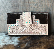 Load image into Gallery viewer, Hair on Hide Tooled Leather Clutch Wallet

