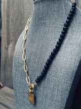 Load image into Gallery viewer, Black Lava Stone Paperclip Livestock Necklace

