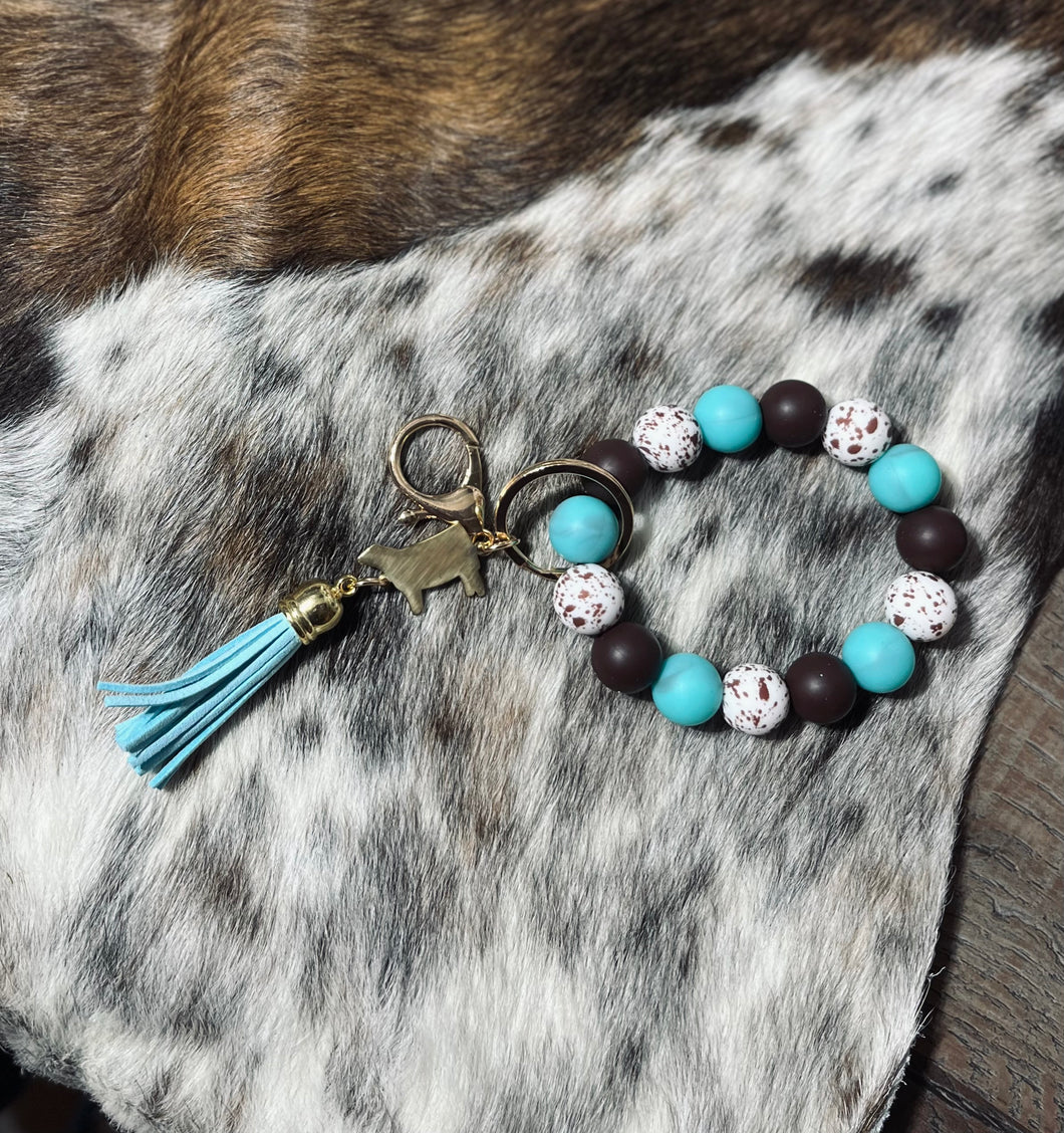 Brown Cow Wristlet Keychain- livestock charm options