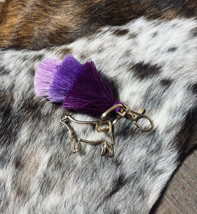 Purple Fringe Keychain- livestock charm options