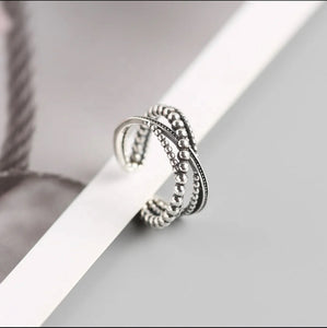 Beaded Sterling Silver Ring - Adjustable