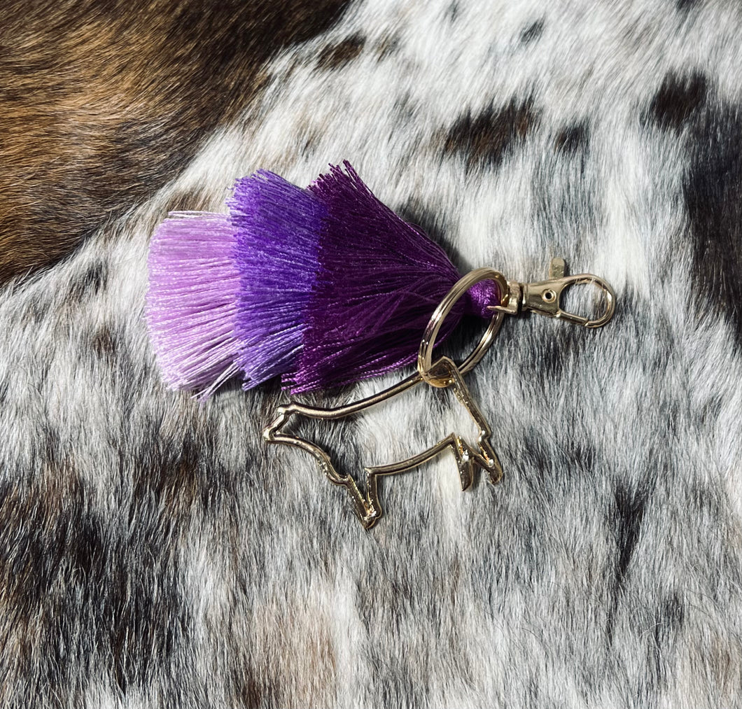 Purple Fringe Keychain- livestock charm options