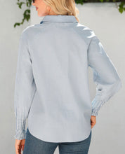 Load image into Gallery viewer, 1/4 Button Collar Top - Gray Pin Stripe
