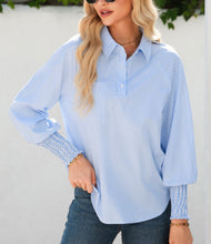 Load image into Gallery viewer, 1/4 Button Collar Top - Blue Pin Stripe
