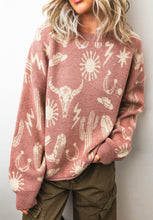 Load image into Gallery viewer, Western Print Pink Knit Sweater
