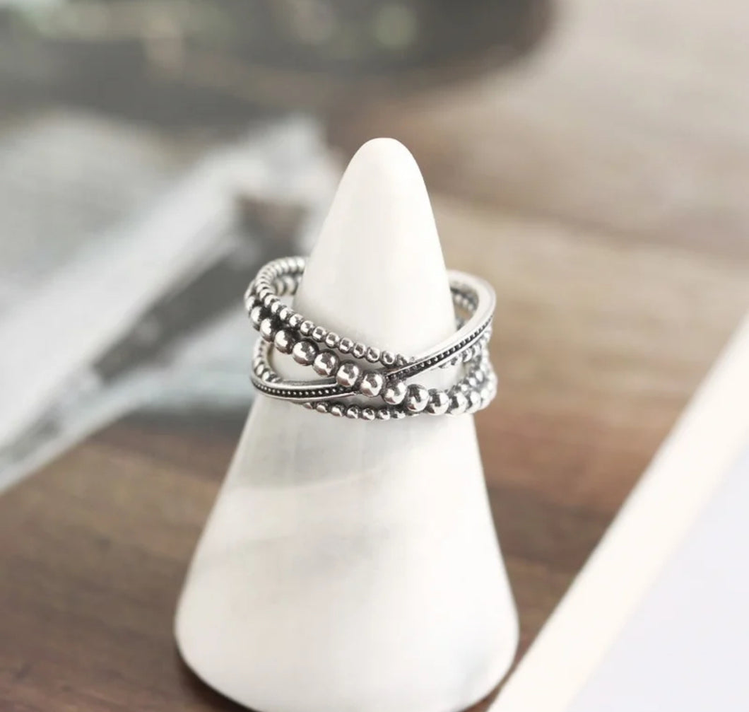 Beaded Sterling Silver Ring - Adjustable
