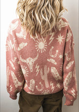 Load image into Gallery viewer, Western Print Pink Knit Sweater
