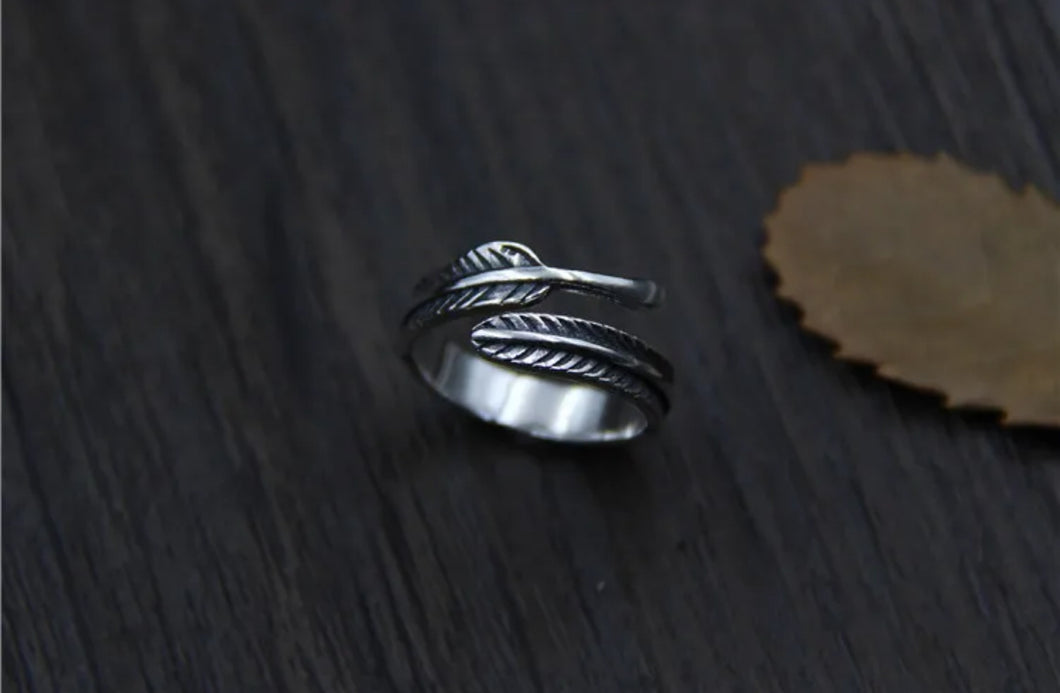 Feather Sterling Silver Ring - Adjustable