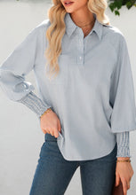 Load image into Gallery viewer, 1/4 Button Collar Top - Gray Pin Stripe
