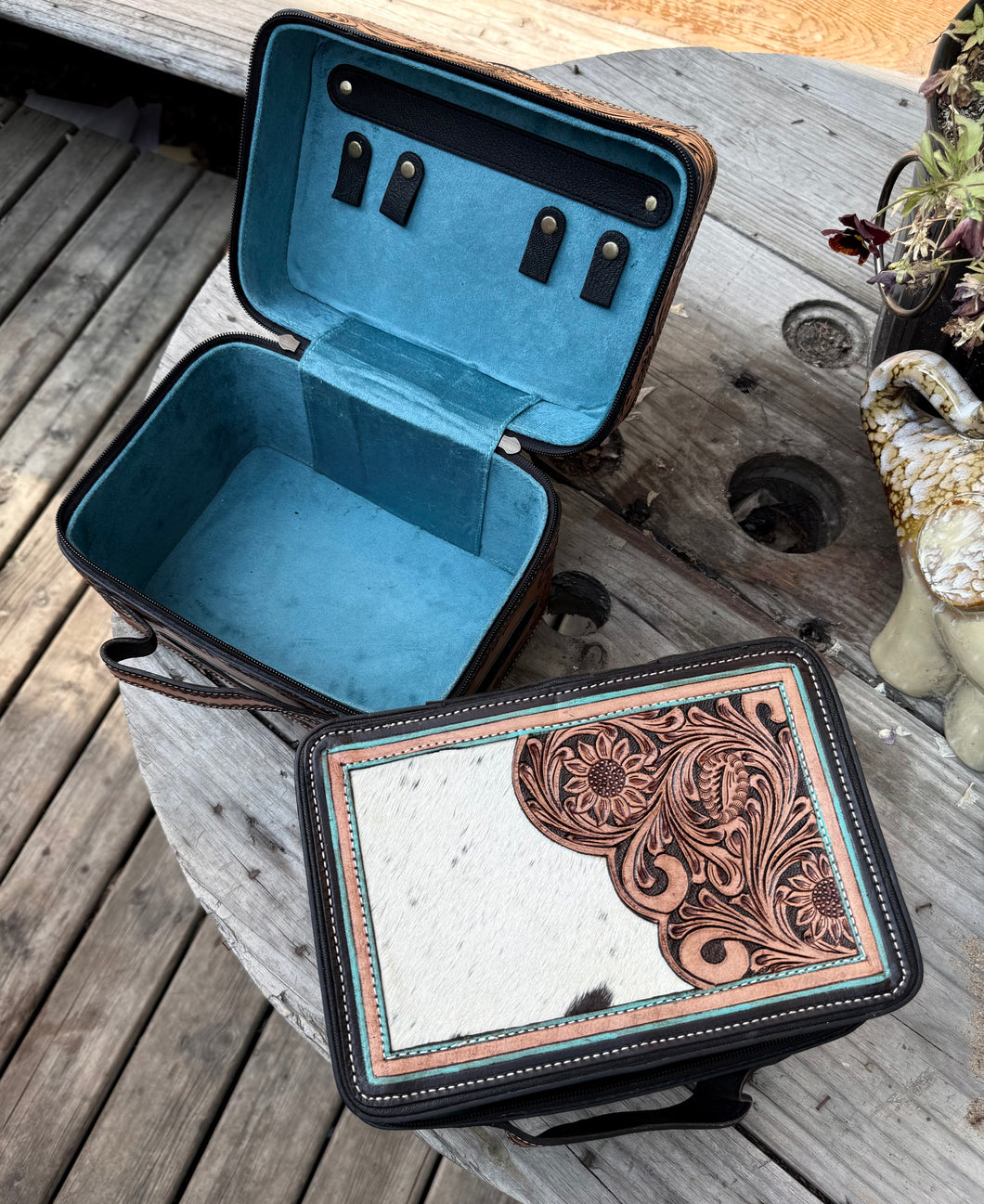Hair on Hide Hand Tooled Jewellery Case