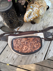 Hair on Hide Hand Tooled Fanny Pack