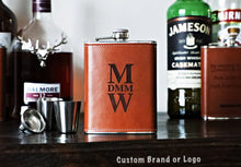 Load image into Gallery viewer, Custom Brand or Logo Flask - 8oz Leather Stainless Steel
