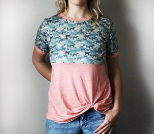 Livestock Camo Front Knot Tee - Pink