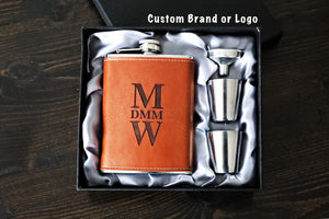 Custom Brand or Logo Flask - 8oz Leather Stainless Steel