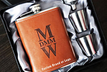 Load image into Gallery viewer, Custom Brand or Logo Flask - 8oz Leather Stainless Steel
