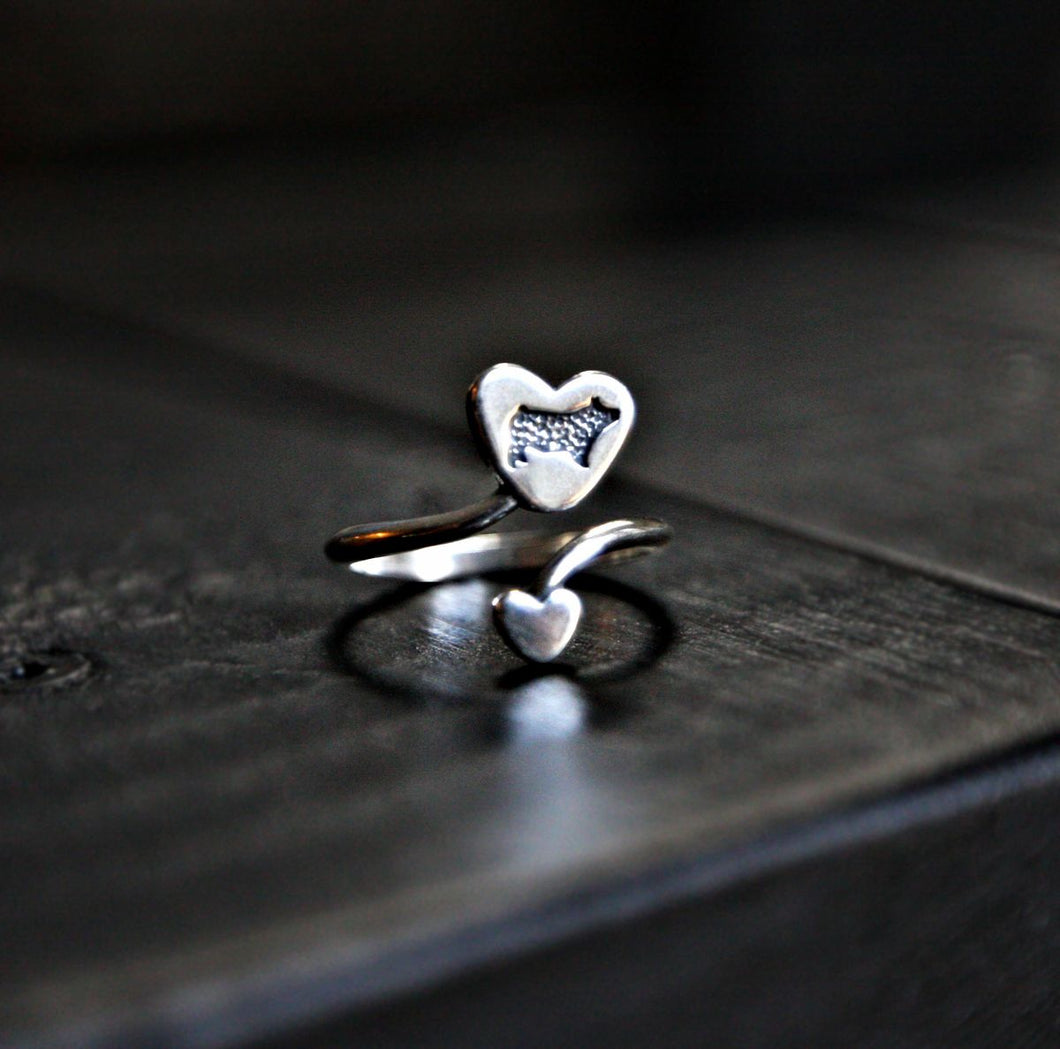 Swine & Heart Sterling Silver Ring