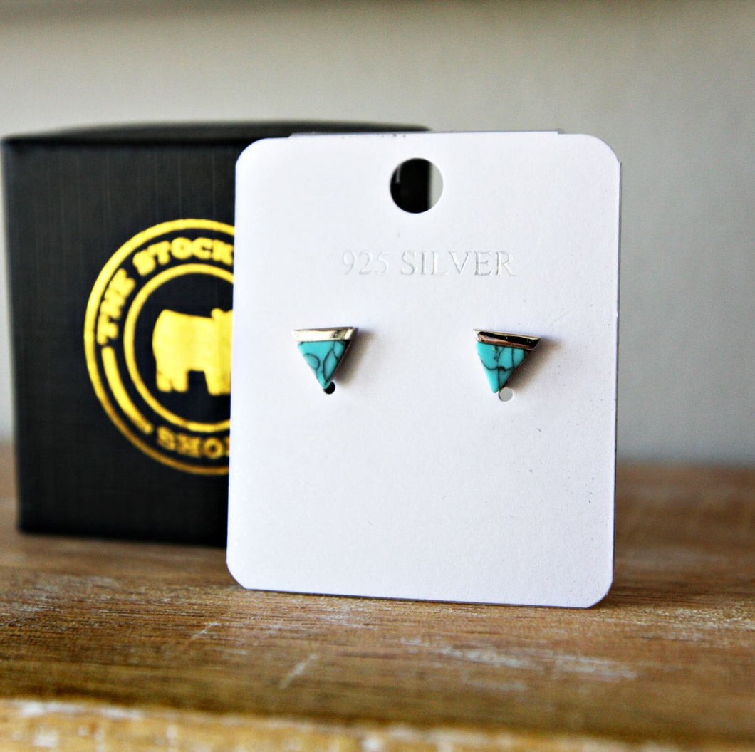 Sterling Silver Turquoise Stud Earrings - Triangle