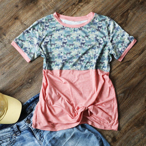Livestock Camo Front Knot Tee - Pink