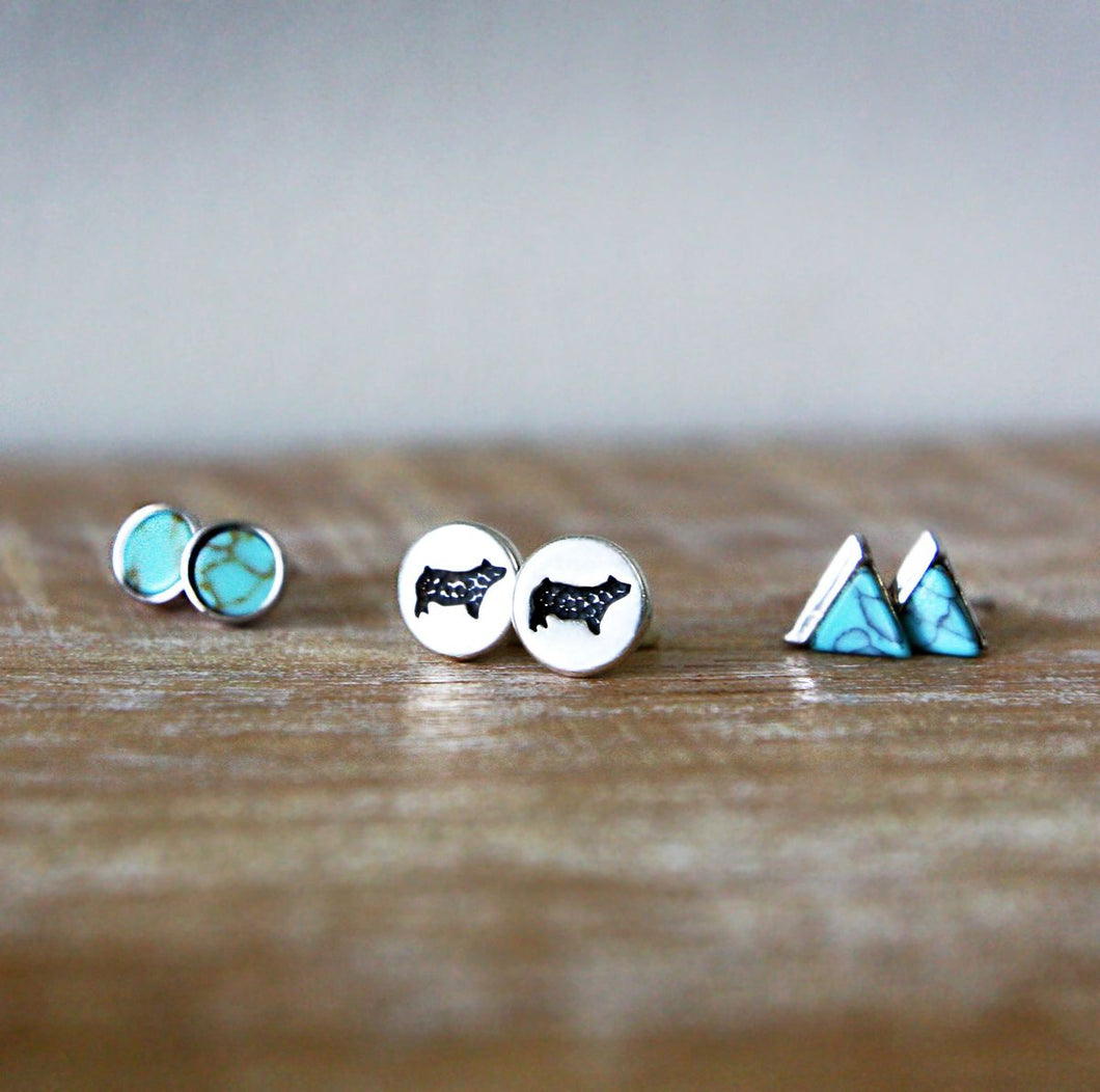Swine Sterling Silver Earrings