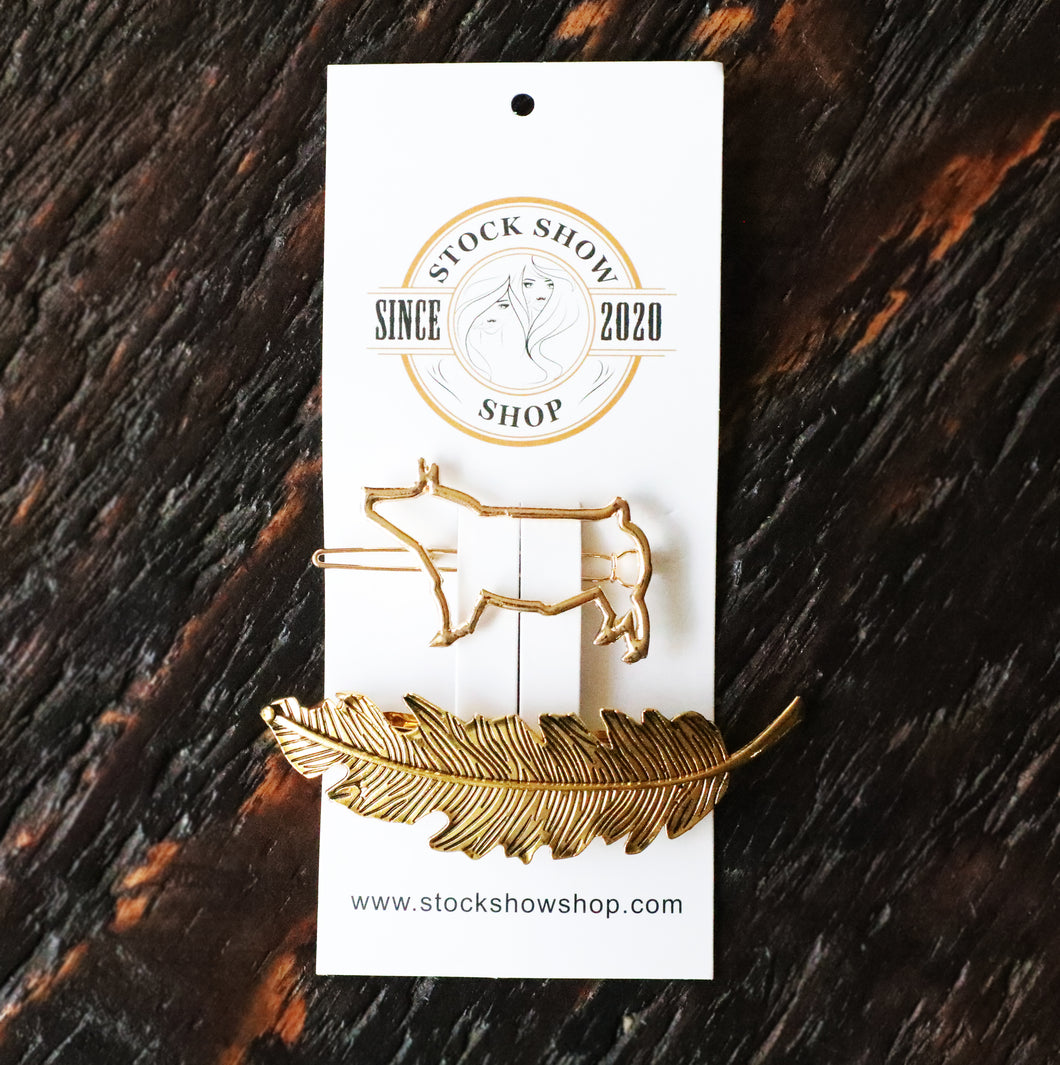 Swine & Feather Hair Clips