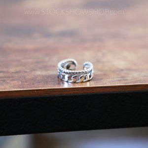 Rope & Link Sterling Silver Ring - Adjustable