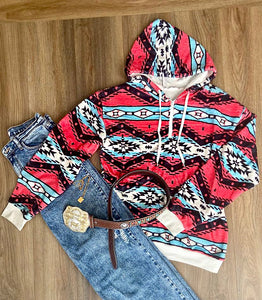 Hot Pink & Teal Aztec Plush Hoodie