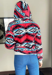 Hot Pink & Teal Aztec Plush Hoodie