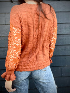 Burnt Boho Lace Sleeve Sweater