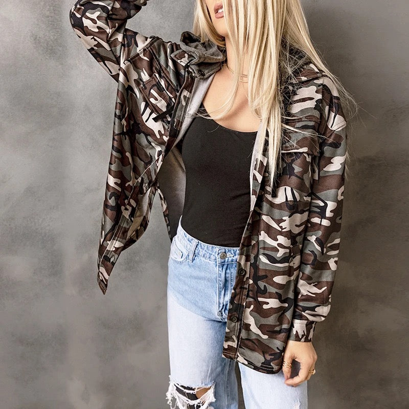 Camo Button Up Hoodie