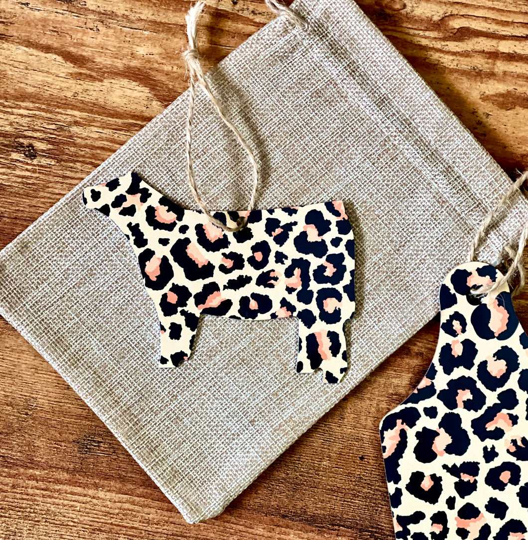 Leopard Print Heifer Ornaments - 4 Pack
