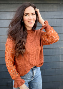 Burnt Boho Lace Sleeve Sweater