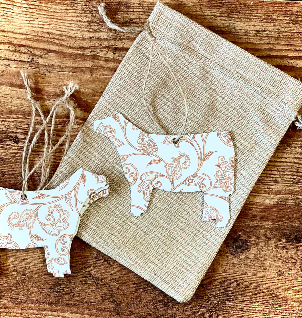 White Christmas Heifer Ornaments - 4 Pack
