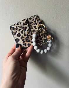 Leopard Wristlet Wallet Keychain- livestock charm options