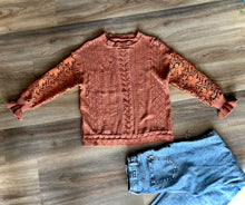 Load image into Gallery viewer, Burnt Boho Lace Sleeve Sweater

