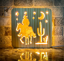 Load image into Gallery viewer, Cowboy &amp; Cactus - Wood Night Light
